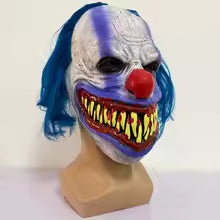 Masque de Clown Effrayant en Latex Bleu avec Dents Affûtées, Accessoire de Déguisement pour Halloween, Fête à Thème ou Maison Hantée