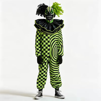 Costume de Clown Maléfique à Motif Spirale à Carreaux Verts