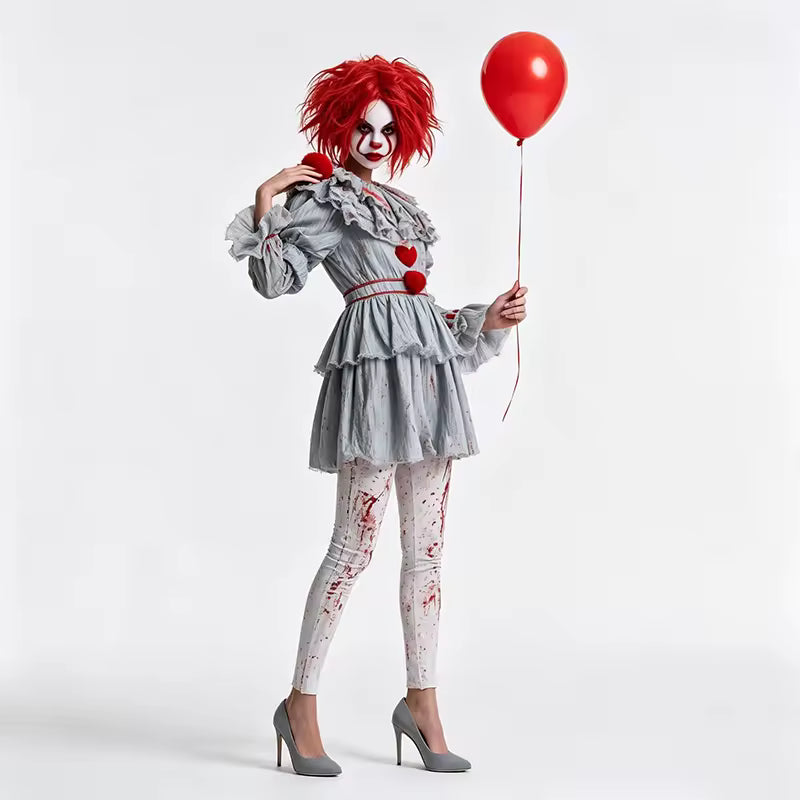 Costume de Clown Horreur Pennywise pour Femme, Tenue de Cosplay de Clown Sanguin et Effrayant