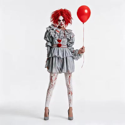 Costume de Clown Horreur Pennywise pour Femme, Tenue de Cosplay de Clown Sanguin et Effrayant