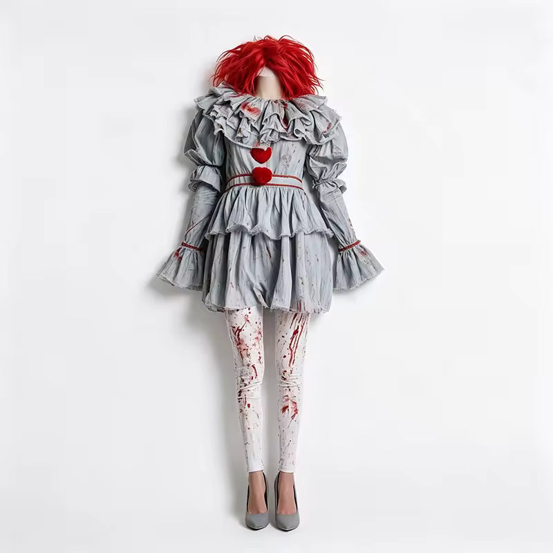 Costume de Clown Horreur Pennywise pour Femme, Tenue de Cosplay de Clown Sanguin et Effrayant