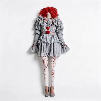 Costume de Clown Horreur Pennywise pour Femme, Tenue de Cosplay de Clown Sanguin et Effrayant