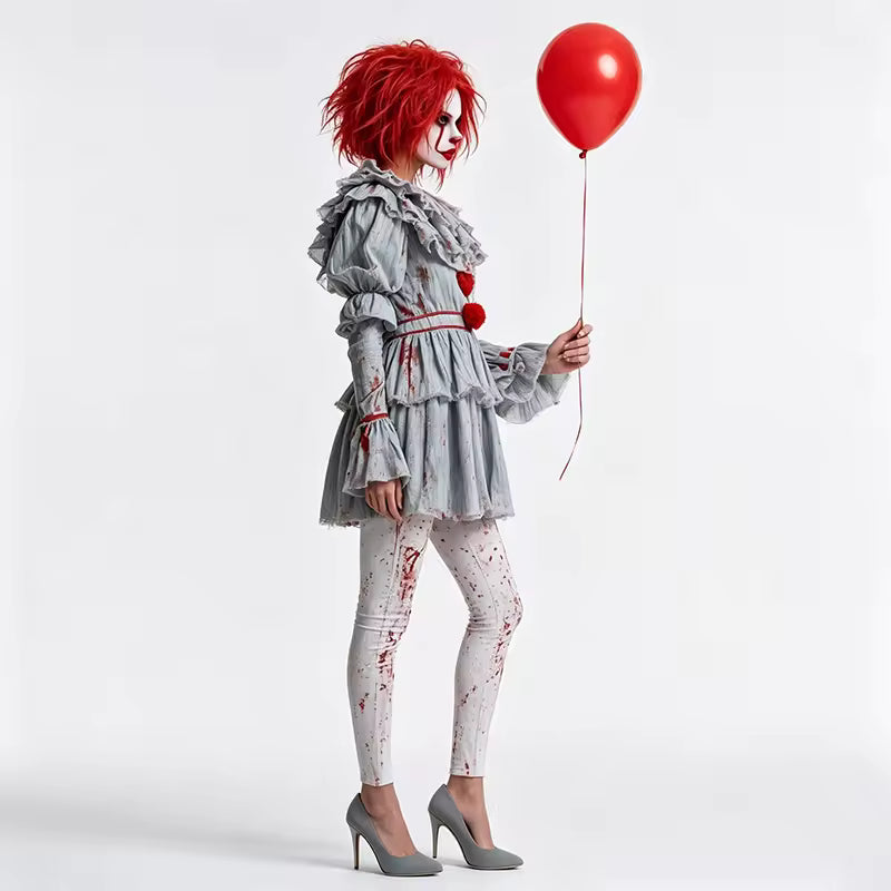 Costume de Clown Horreur Pennywise pour Femme, Tenue de Cosplay de Clown Sanguin et Effrayant