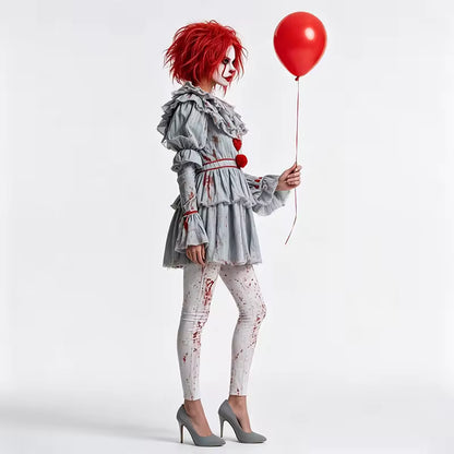 Costume de Clown Horreur Pennywise pour Femme, Tenue de Cosplay de Clown Sanguin et Effrayant