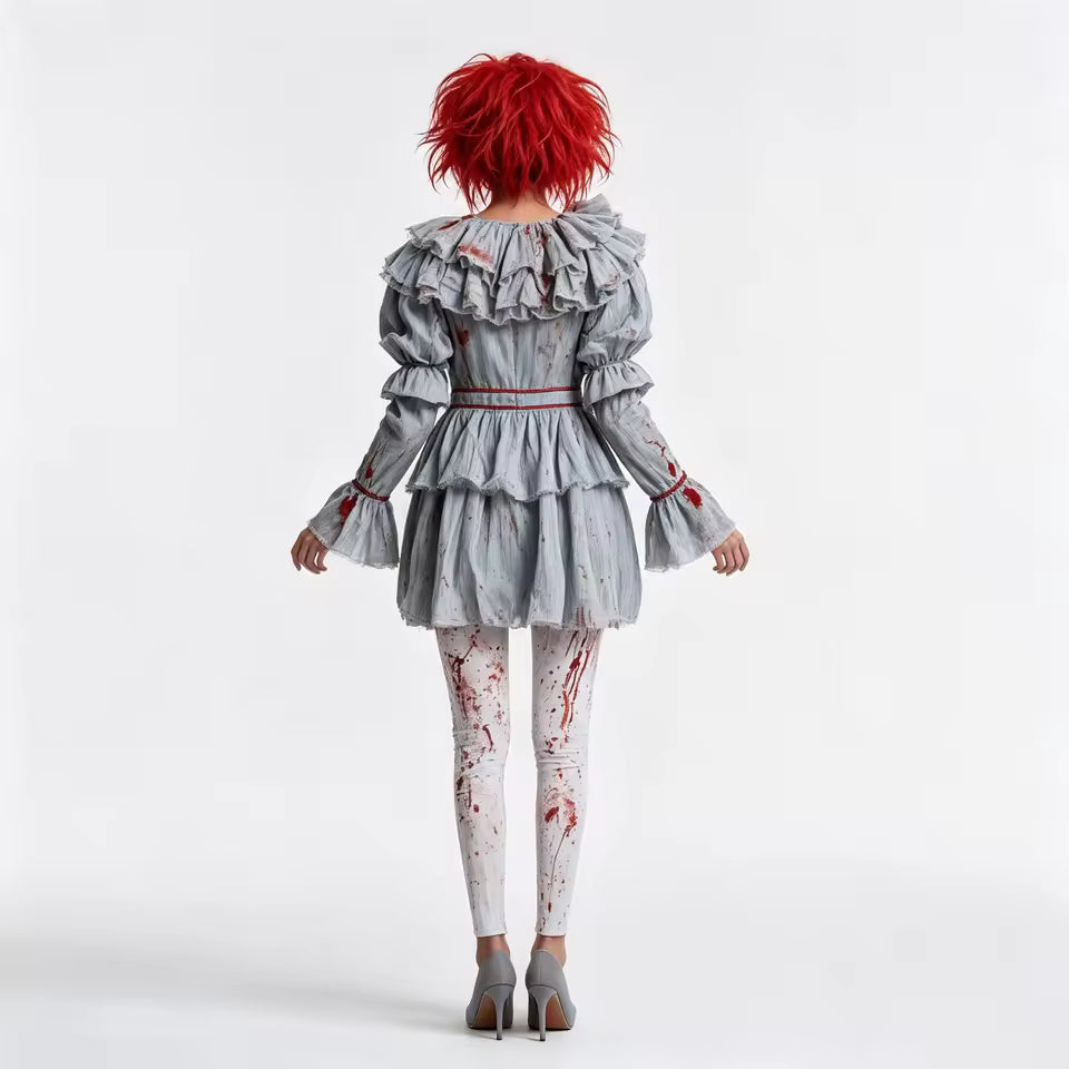 Costume de Clown Horreur Pennywise pour Femme, Tenue de Cosplay de Clown Sanguin et Effrayant