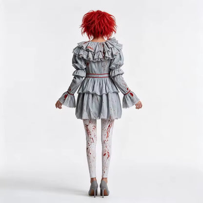 Costume de Clown Horreur Pennywise pour Femme, Tenue de Cosplay de Clown Sanguin et Effrayant