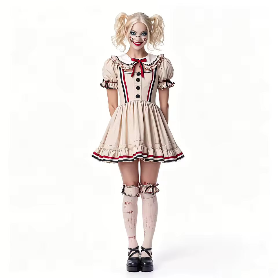 Costume de poupée Voodoo pour femmes, robe de poupée effrayante avec volants