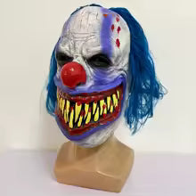 Masque de Clown Effrayant en Latex Bleu avec Dents Affûtées, Accessoire de Déguisement pour Halloween, Fête à Thème ou Maison Hantée