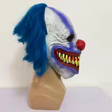Masque de Clown Effrayant en Latex Bleu avec Dents Affûtées, Accessoire de Déguisement pour Halloween, Fête à Thème ou Maison Hantée