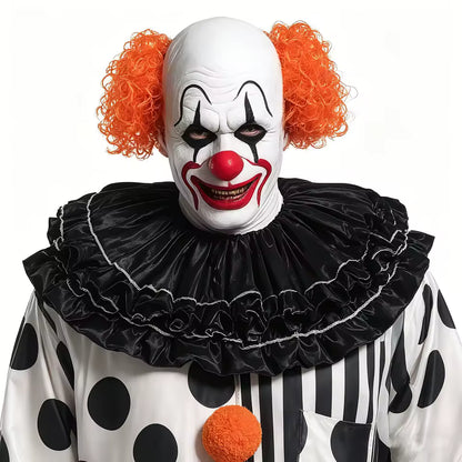 Costume de Clown d'Horreur d'Halloween pour Adulte, Combinaison à Pois et Rayures avec Col à Volants
