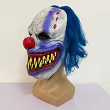 Masque de Clown Effrayant en Latex Bleu avec Dents Affûtées, Accessoire de Déguisement pour Halloween, Fête à Thème ou Maison Hantée