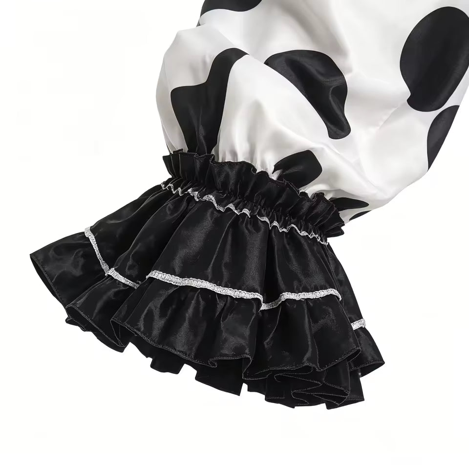 Costume de Clown d'Horreur d'Halloween pour Adulte, Combinaison à Pois et Rayures avec Col à Volants