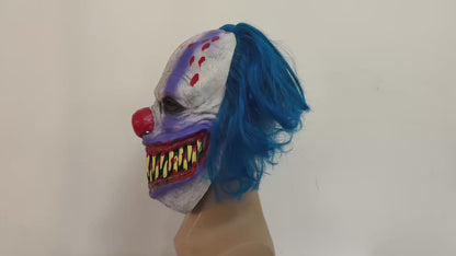 Masque de Clown Effrayant en Latex Bleu avec Dents Affûtées, Accessoire de Déguisement pour Halloween, Fête à Thème ou Maison Hantée